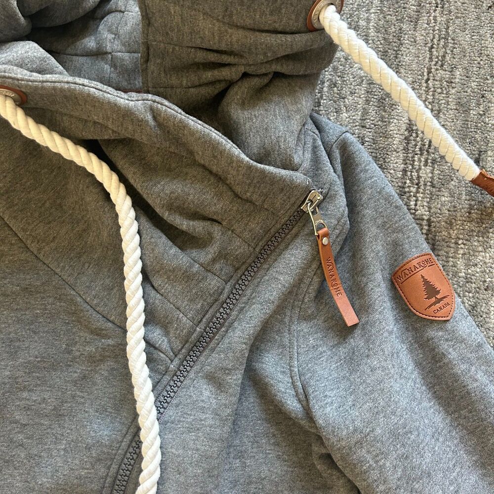 Wanakome Gray Funnel Neck Zip Hoodie with Rope Drawstrings - Picture 10 of 10